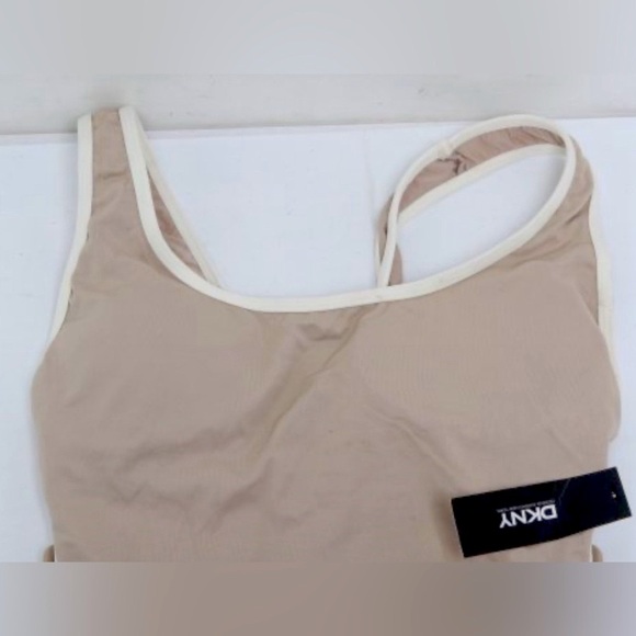 NWT DKNY Tan Side Button One Piece Swimsuit - Sz 12 / L - Picture 2 of 9